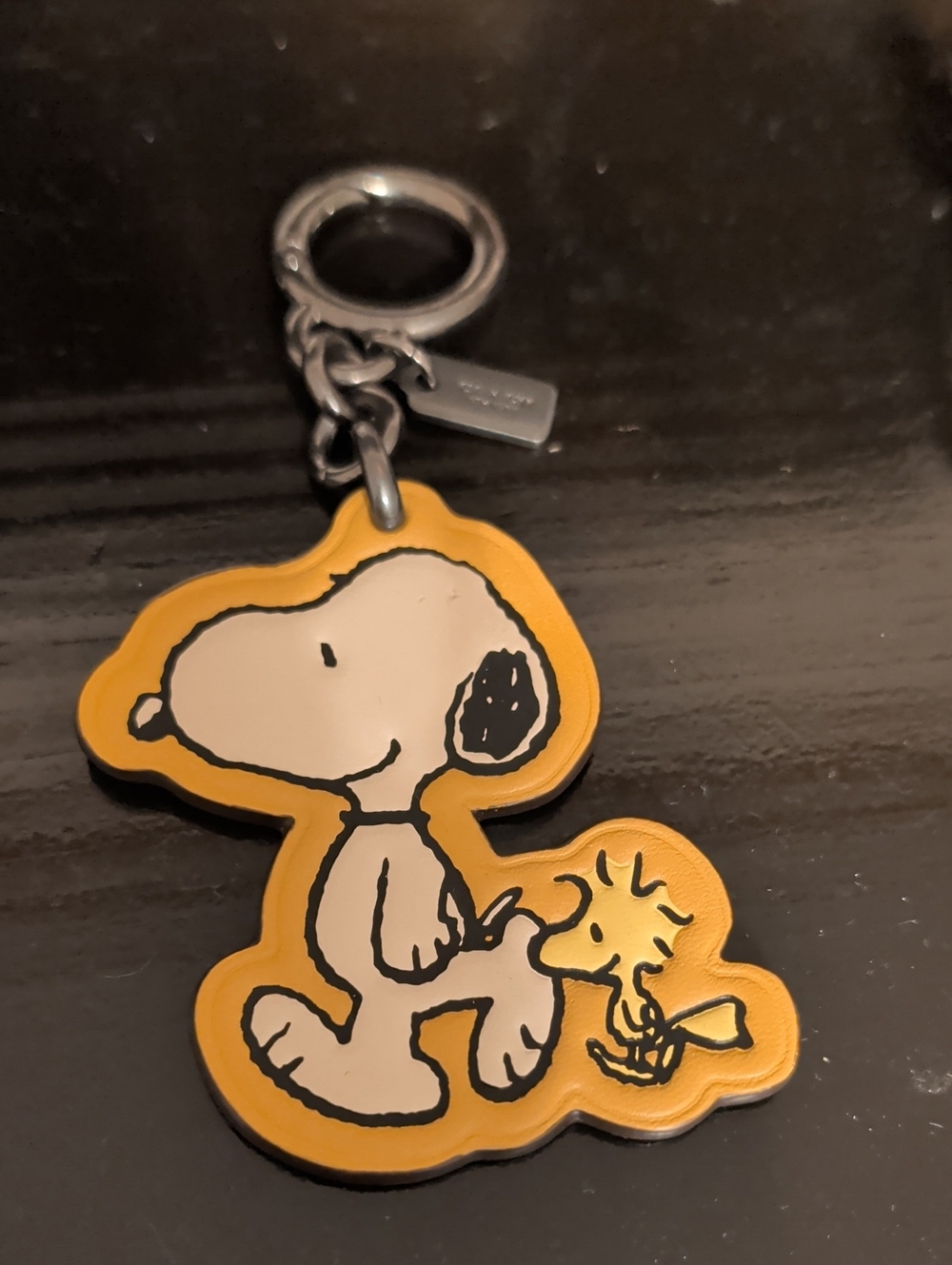 Coach Yellow Snoopy & Woodstock Leather Key Charm